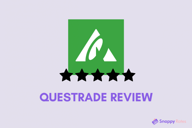 Text that reads “Questrade Review” below an image of the Questrade logo and 5 black stars