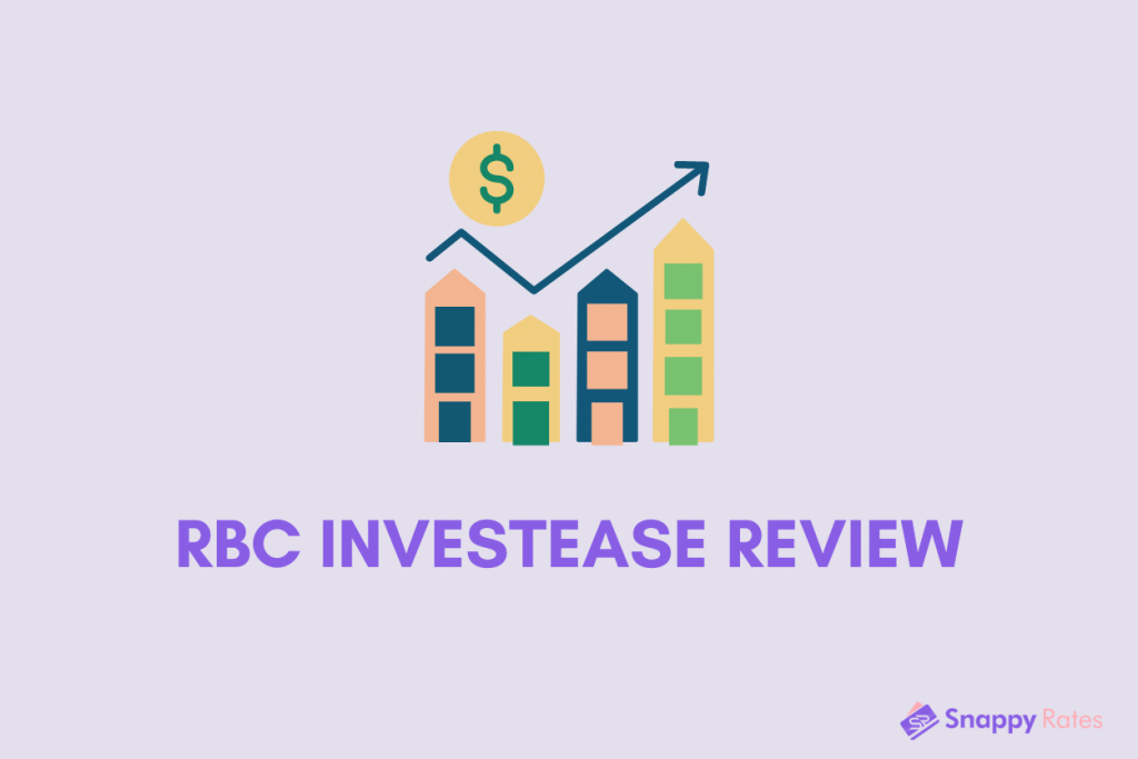 Text that reads “RBC InvestEase Review” below an image of a stock chart with an upper diagonal arrow