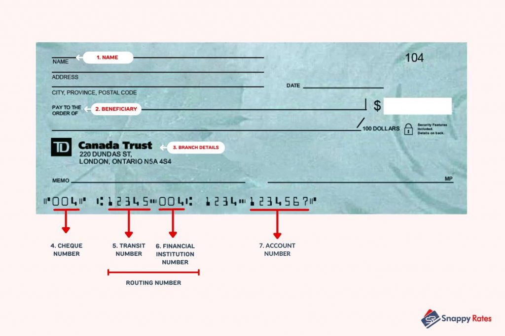 image showing an example of TD cheque