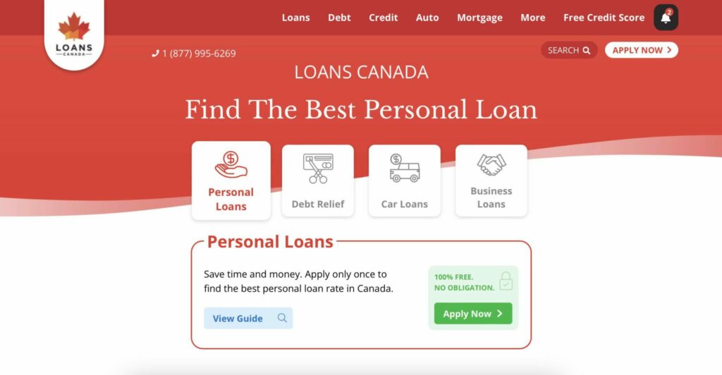 image showing loans canada website homepage