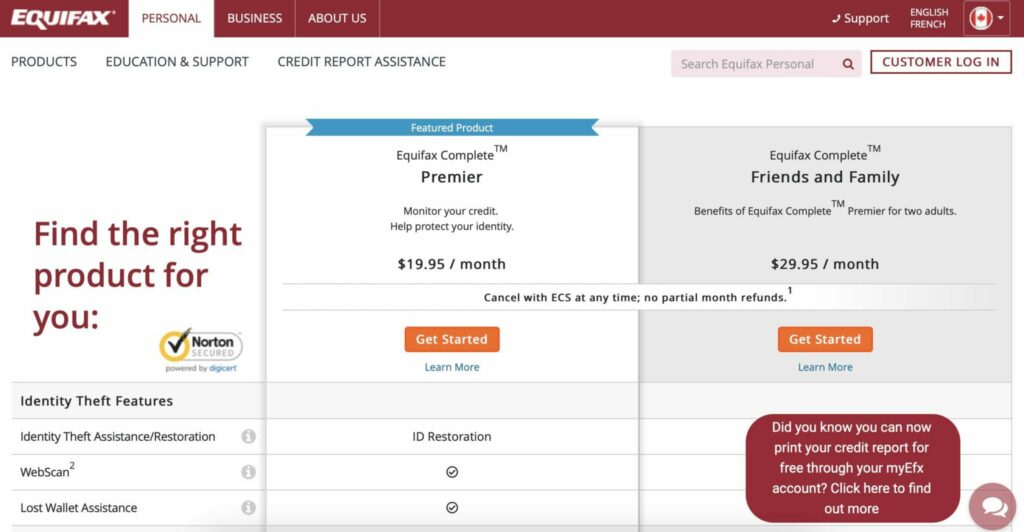image showing equifax monthly subscription