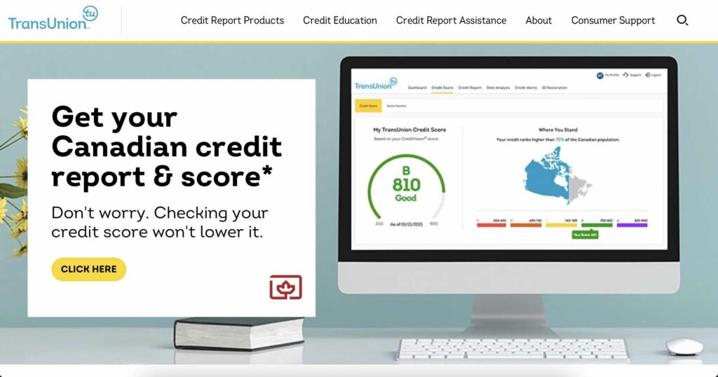 image showing transunion canada website homepage
